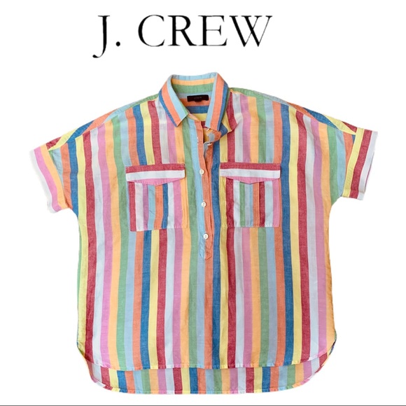 J. Crew Tops - J. CREW OVERSIZED RAINBOW STRIPE POPOVER BLOUSE